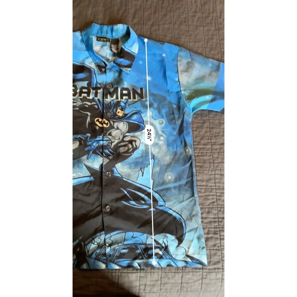 Vintage Batman Comic Button Up Shirt‎ Kids Size 12/14 Blue Graphic Print